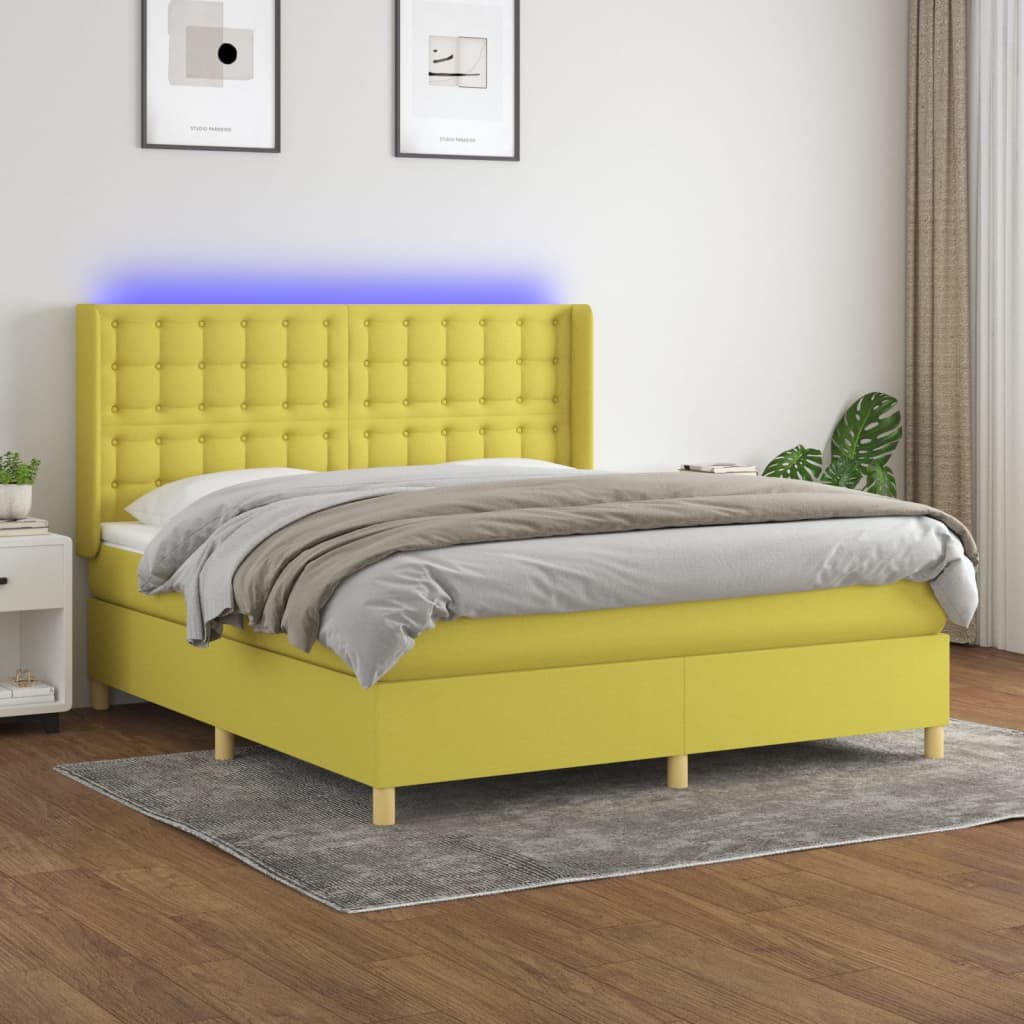 Κρεβάτι Boxspring με Στρώμα & LED Πράσινο 160x200 εκ Υφασμάτινο - Pakobazaar
