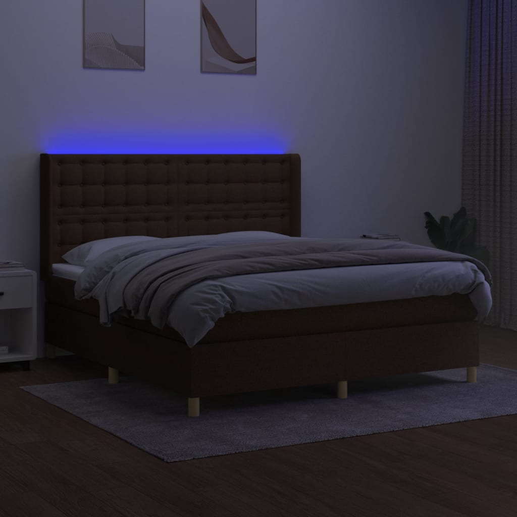 Κρεβάτι Boxspring με Στρώμα & LED Σκ.Καφέ 180x200εκ. Υφασμάτινο - Pakobazaar