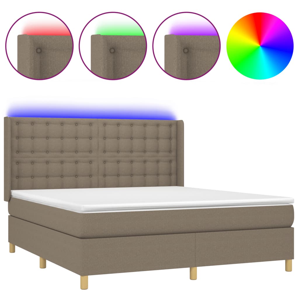 Κρεβάτι Boxspring με Στρώμα & LED Taupe 180x200 εκ. Υφασμάτινο