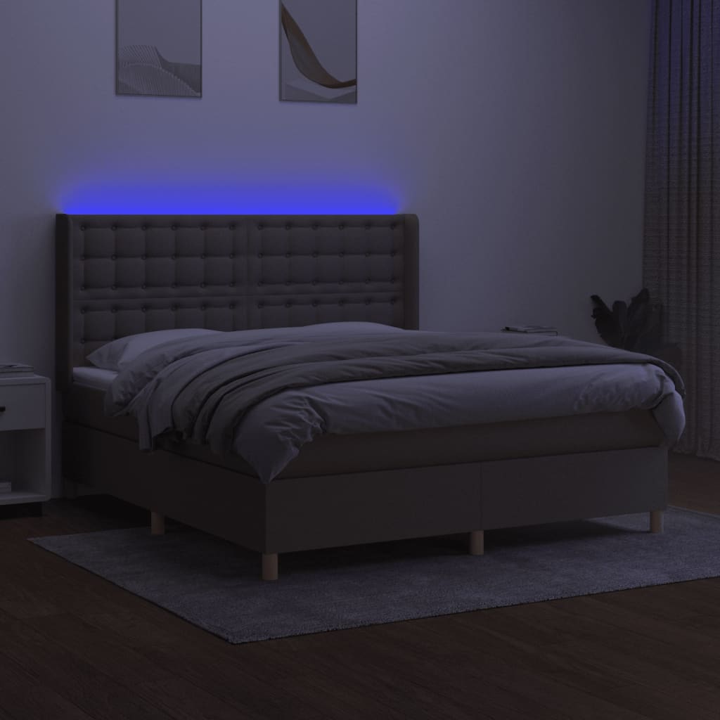 Κρεβάτι Boxspring με Στρώμα & LED Taupe 180x200 εκ. Υφασμάτινο