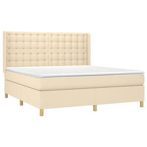 Κρεβάτι Boxspring με Στρώμα & LED Κρεμ 180x200 εκ. Υφασμάτινο