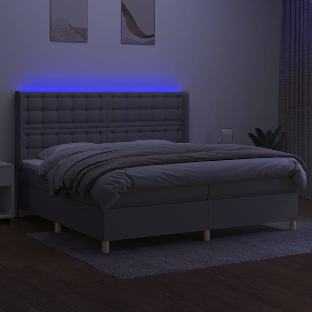 Κρεβάτι Boxspring με Στρώμα & LED Αν.Γκρι 200x200εκ. Υφασμάτινο - Pakobazaar