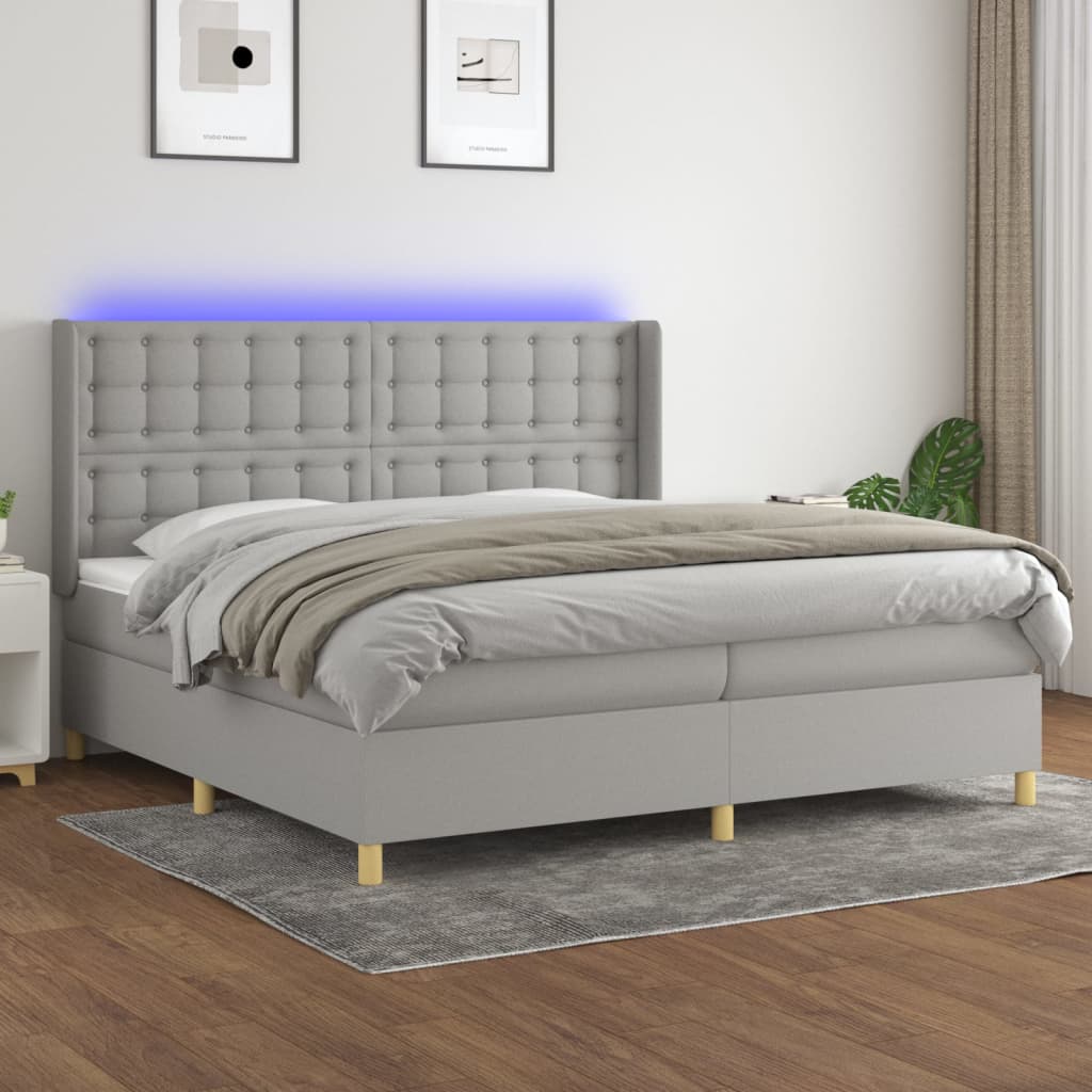 Κρεβάτι Boxspring με Στρώμα & LED Αν.Γκρι 200x200εκ. Υφασμάτινο - Pakobazaar