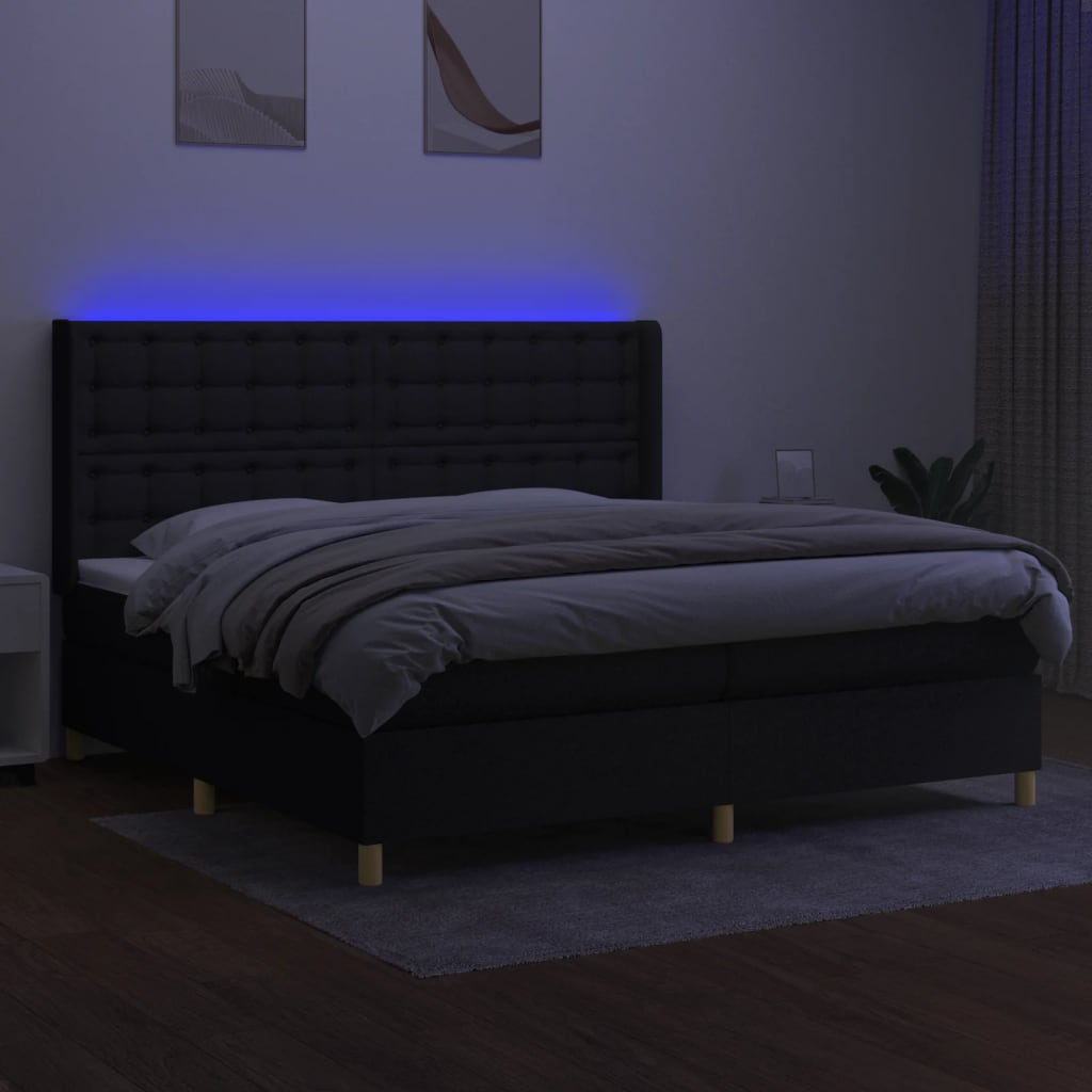Κρεβάτι Boxspring με Στρώμα & LED Μαύρο 200x200 εκ. Υφασμάτινο