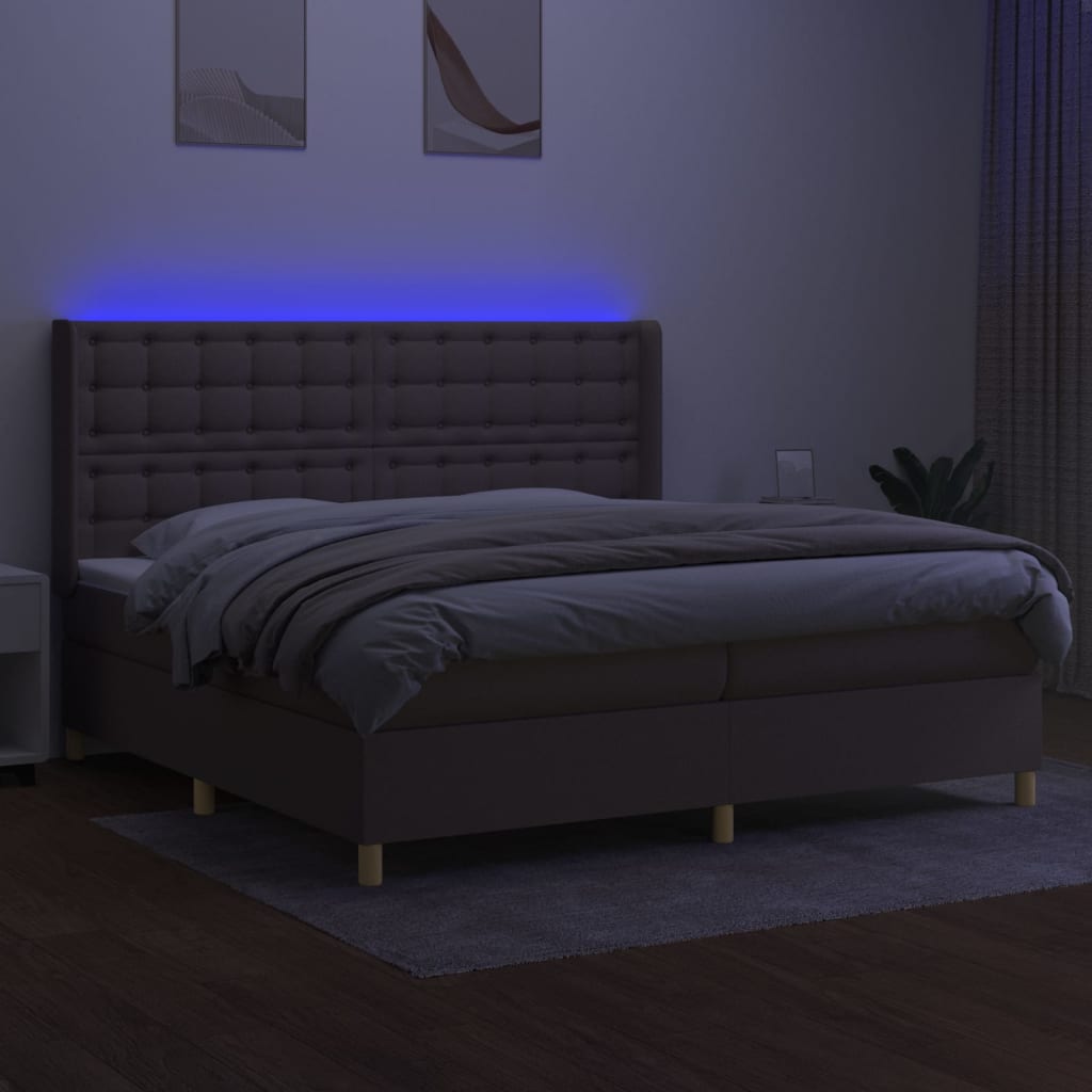 Κρεβάτι Boxspring με Στρώμα & LED Taupe 200x200 εκ. Υφασμάτινο