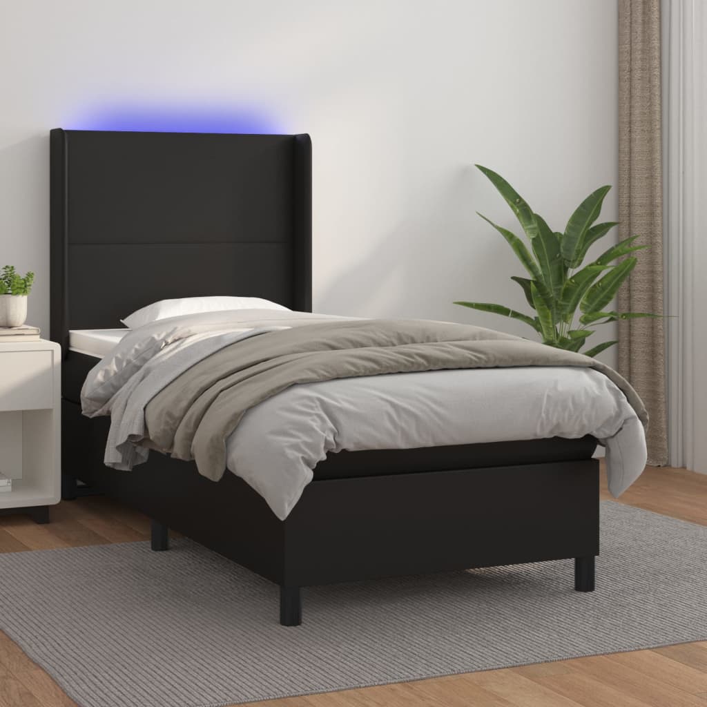 Κρεβάτι Boxspring με Στρώμα & LED Μαύρο 80x200 εκ. Συνθ. Δέρμα