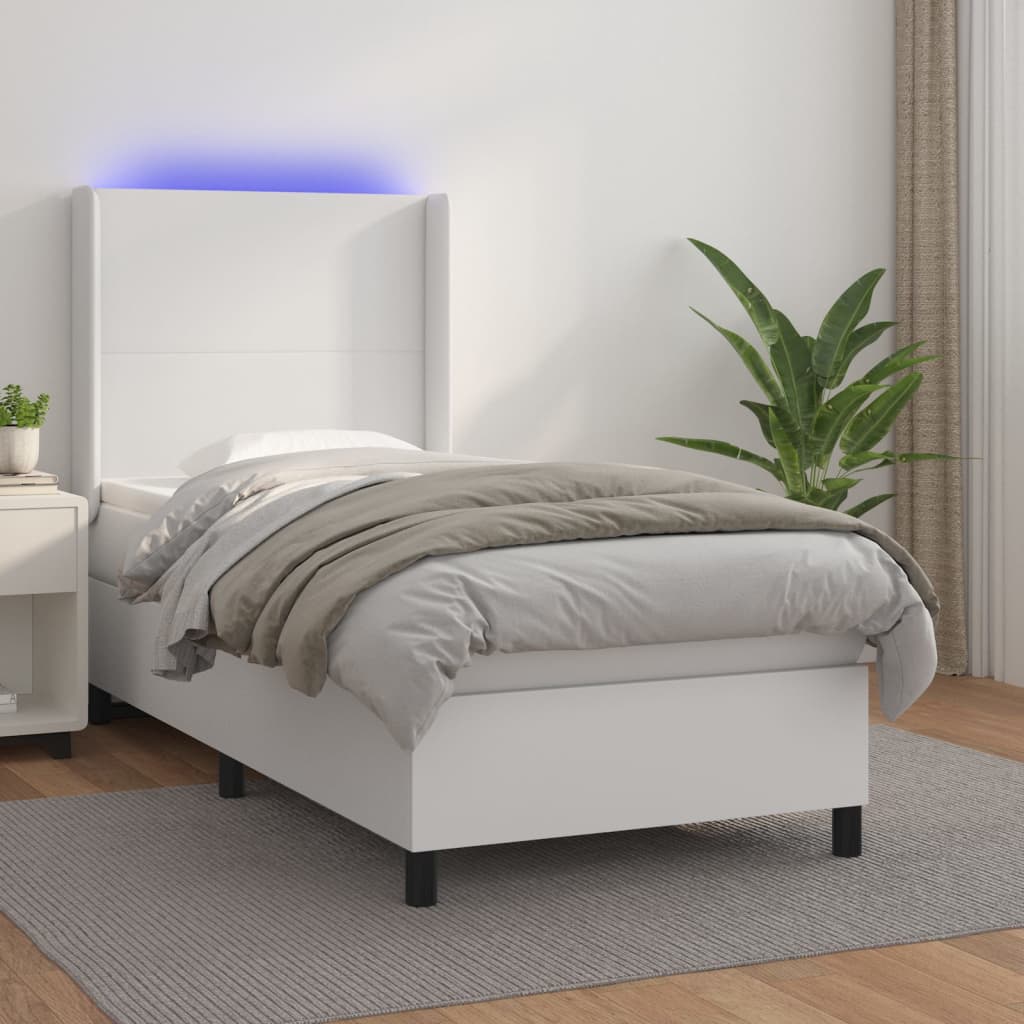 Κρεβάτι Boxspring με Στρώμα & LED Λευκό 80x200 εκ. Συνθ. Δέρμα