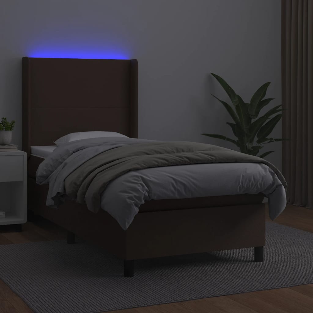 Κρεβάτι Boxspring με Στρώμα & LED Καφέ 80x200 εκ. Συνθ. Δέρμα