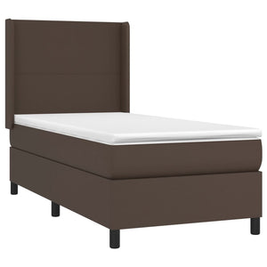 Κρεβάτι Boxspring με Στρώμα & LED Καφέ 80x200 εκ. Συνθ. Δέρμα