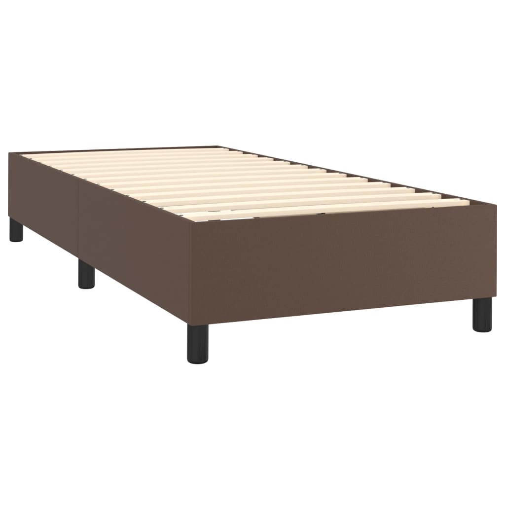 Κρεβάτι Boxspring με Στρώμα & LED Καφέ 80x200 εκ. Συνθ. Δέρμα