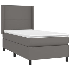 Κρεβάτι Boxspring με Στρώμα & LED Γκρι 80x200 εκ. Συνθ. Δέρμα