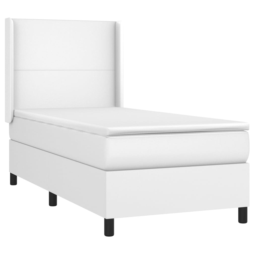 Κρεβάτι Boxspring με Στρώμα & LED Λευκό 90x200 εκ. Συνθ. Δέρμα