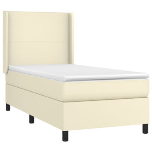 Κρεβάτι Boxspring με Στρώμα & LED Κρεμ 90x200 εκ. Συνθ. Δέρμα - Pakobazaar