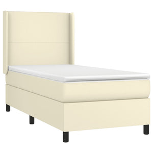 Κρεβάτι Boxspring με Στρώμα & LED Κρεμ 100x200 εκ. Συνθ. Δέρμα - Pakobazaar