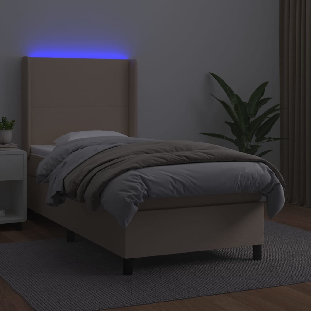 Κρεβάτι Boxspring Στρώμα&LED Καπουτσίνο 100x200 εκ. Συνθ. Δέρμα