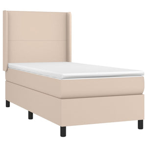 Κρεβάτι Boxspring Στρώμα&LED Καπουτσίνο 100x200 εκ. Συνθ. Δέρμα - Pakobazaar