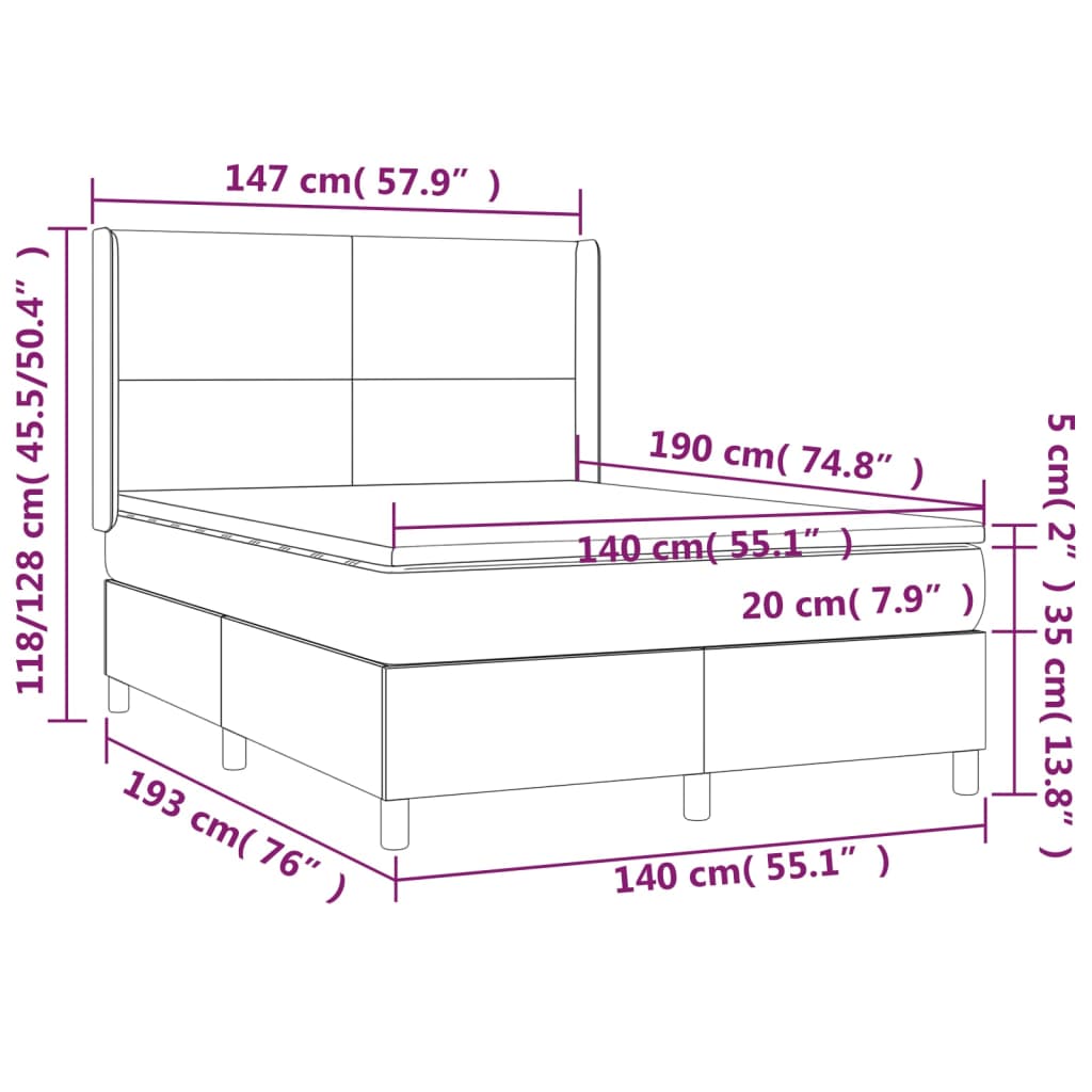 Κρεβάτι Boxspring με Στρώμα & LED Μαύρο 140x190 εκ. Συνθ. Δέρμα