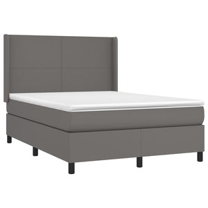 Κρεβάτι Boxspring με Στρώμα & LED Γκρι 140x190 εκ. Συνθ. Δέρμα