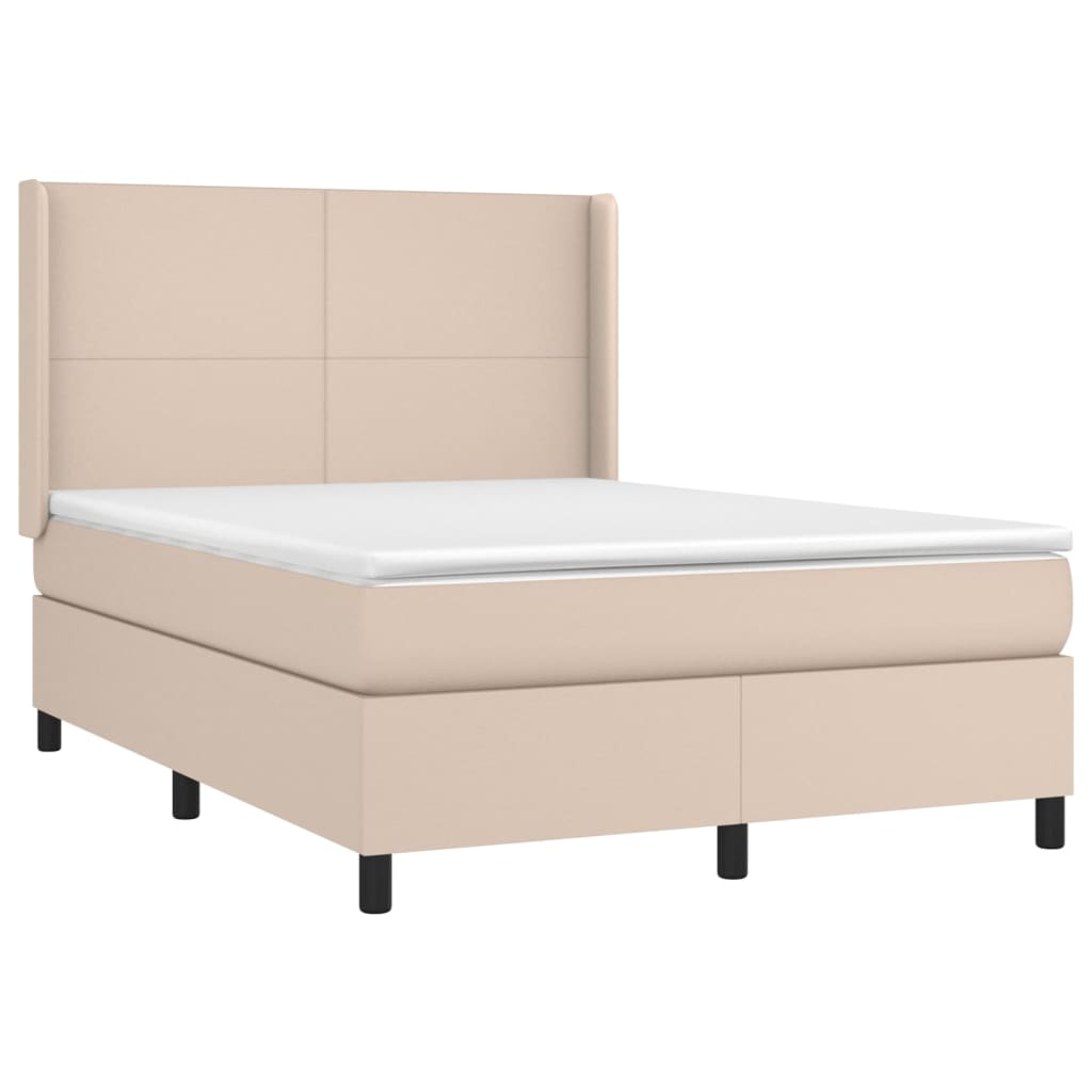 Κρεβάτι Boxspring Στρώμα&LED Καπουτσίνο 140x190 εκ. Συνθ. Δέρμα