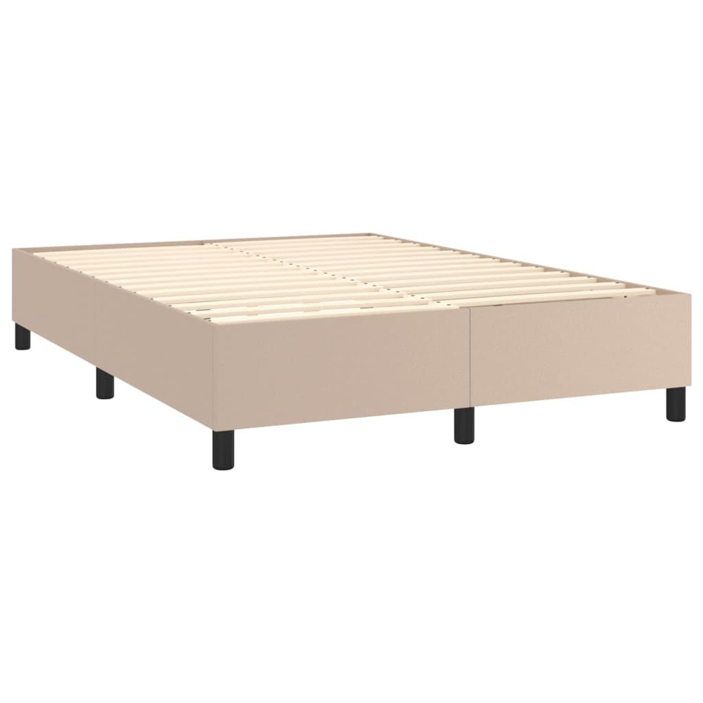 Κρεβάτι Boxspring Στρώμα&LED Καπουτσίνο 140x190 εκ. Συνθ. Δέρμα