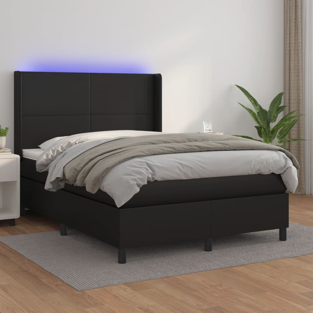 Κρεβάτι Boxspring με Στρώμα & LED Μαύρο 140x200 εκ. Συνθ. Δέρμα - Pakobazaar