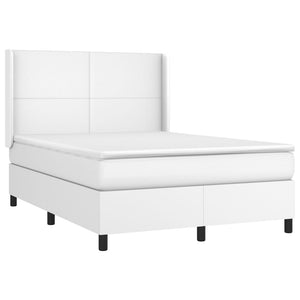 Κρεβάτι Boxspring με Στρώμα & LED Λευκό 140x200 εκ. Συνθ. Δέρμα