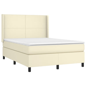 Κρεβάτι Boxspring με Στρώμα & LED Κρεμ 140x200 εκ. Συνθ. Δέρμα - Pakobazaar