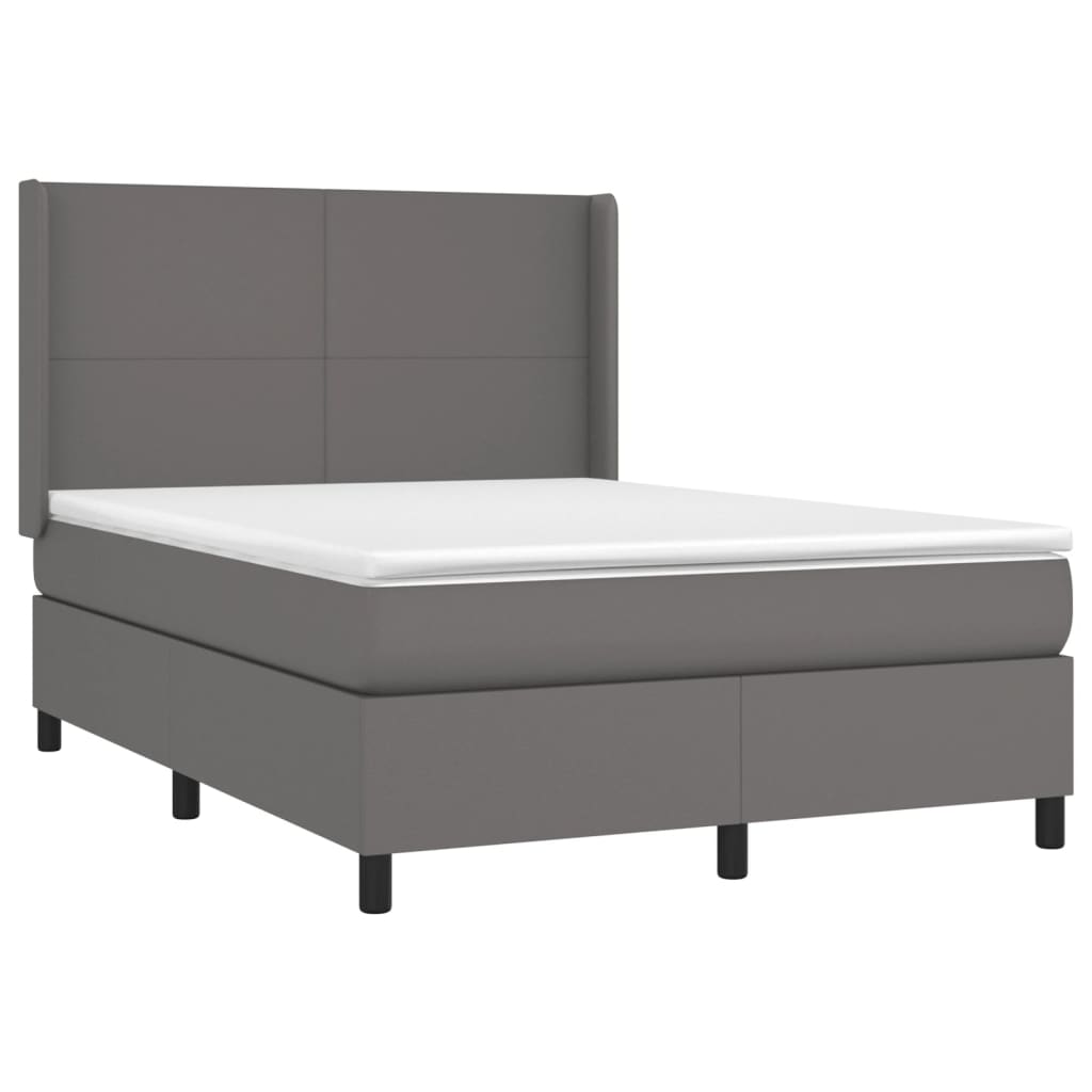 Κρεβάτι Boxspring με Στρώμα & LED Γκρι 140x200 εκ. Συνθ. Δέρμα