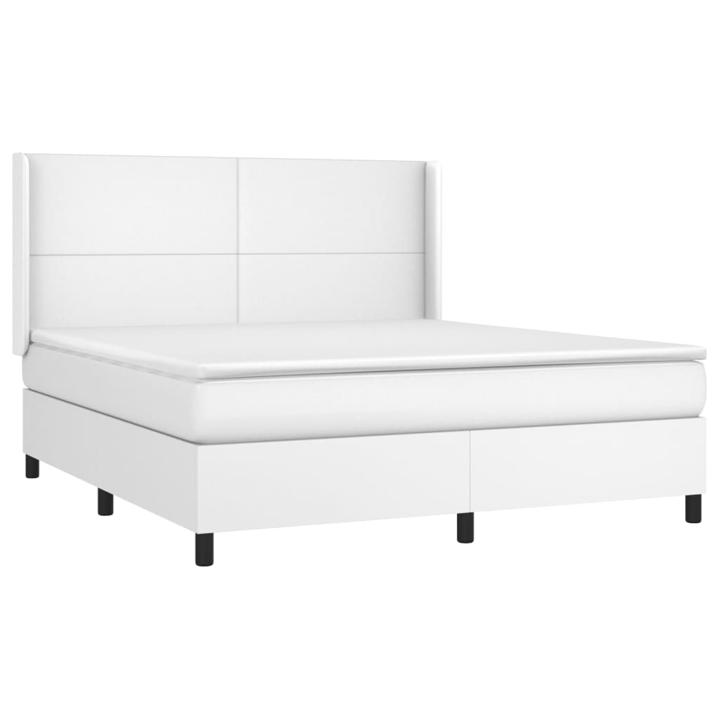 Κρεβάτι Boxspring με Στρώμα & LED Λευκό 160x200 εκ. Συνθ. Δέρμα