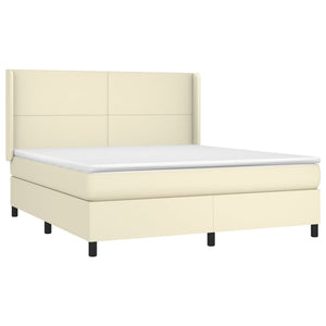 Κρεβάτι Boxspring με Στρώμα & LED Κρεμ 160x200 εκ. Συνθ. Δέρμα