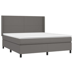 Κρεβάτι Boxspring με Στρώμα & LED Γκρι 160x200 εκ. Συνθ. Δέρμα