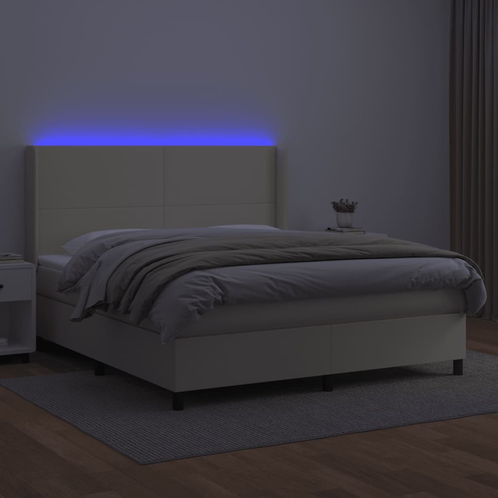 Κρεβάτι Boxspring με Στρώμα & LED Κρεμ 180x200 εκ. Συνθ. Δέρμα - Pakobazaar