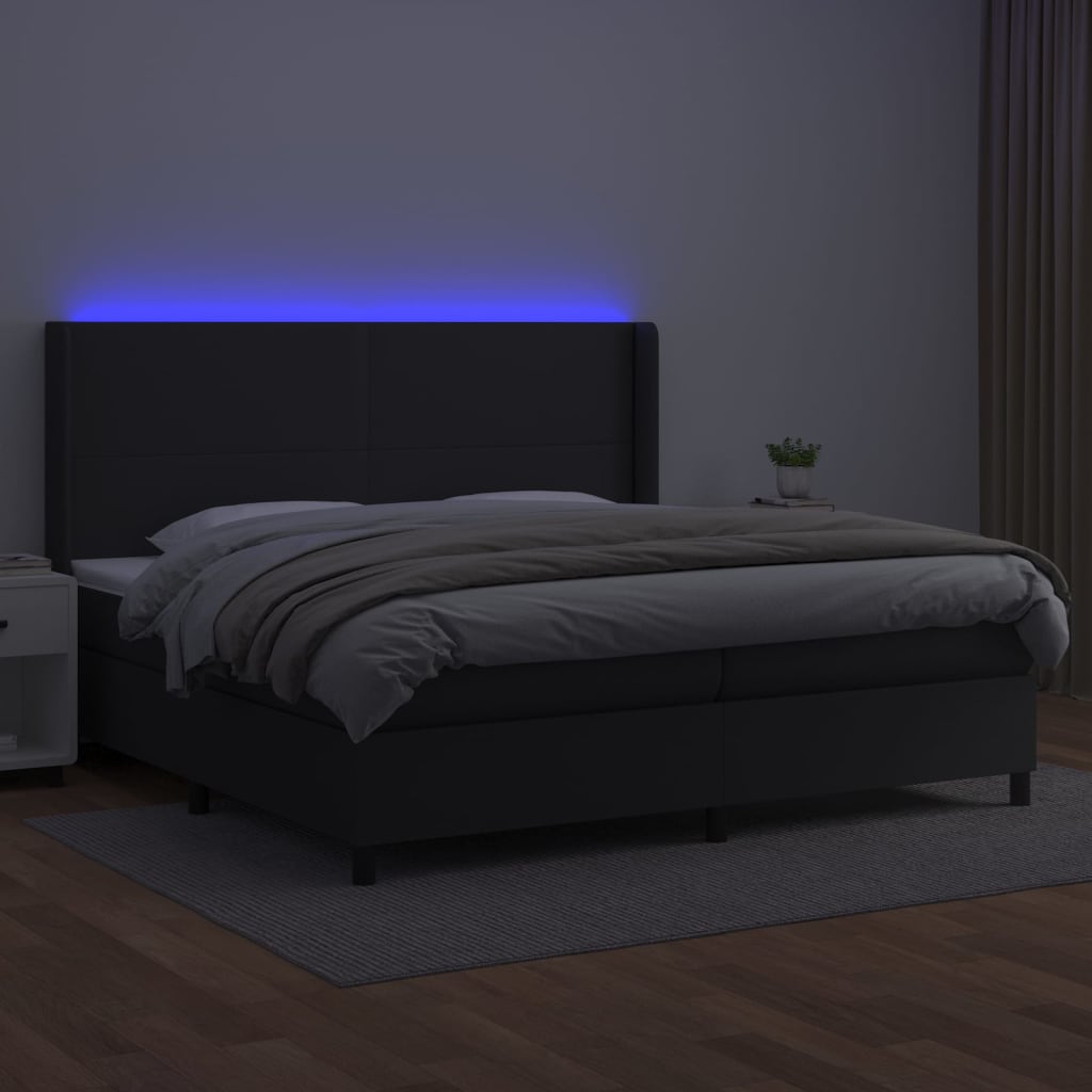 Κρεβάτι Boxspring με Στρώμα & LED Μαύρο 200x200 εκ. Συνθ. Δέρμα - Pakobazaar