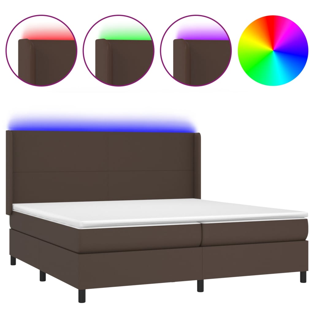 Κρεβάτι Boxspring με Στρώμα & LED Καφέ 200x200 εκ. Συνθ. Δέρμα - Pakobazaar