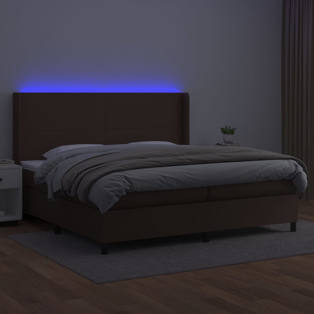 Κρεβάτι Boxspring με Στρώμα & LED Καφέ 200x200 εκ. Συνθ. Δέρμα - Pakobazaar