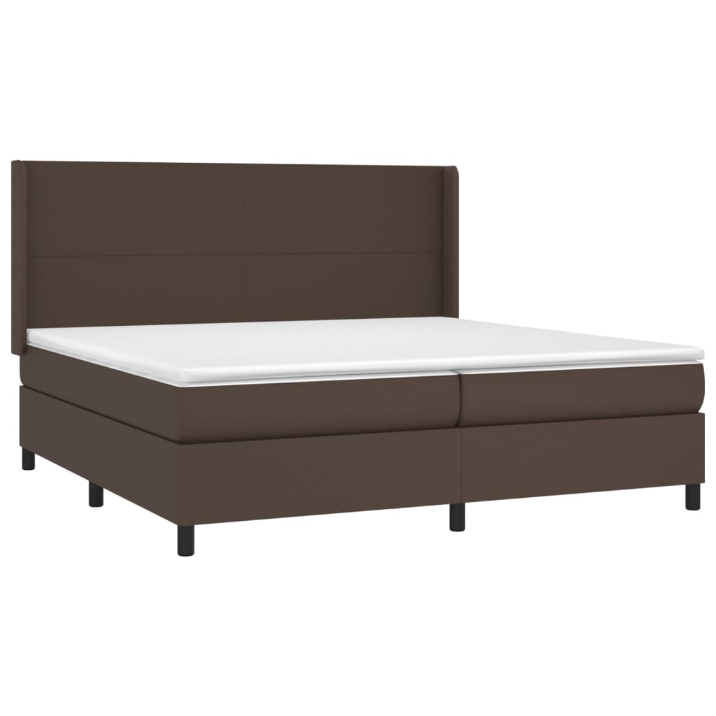 Κρεβάτι Boxspring με Στρώμα & LED Καφέ 200x200 εκ. Συνθ. Δέρμα - Pakobazaar
