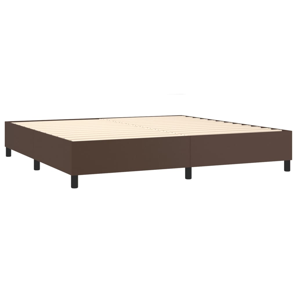 Κρεβάτι Boxspring με Στρώμα & LED Καφέ 200x200 εκ. Συνθ. Δέρμα - Pakobazaar