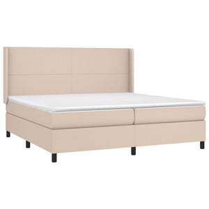 Κρεβάτι Boxspring Στρώμα&LED Καπουτσίνο 200x200 εκ. Συνθ. Δέρμα - Pakobazaar
