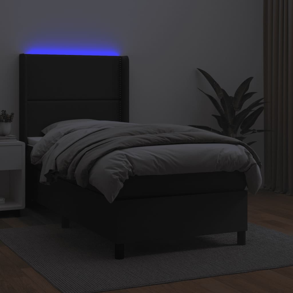 Κρεβάτι Boxspring με Στρώμα & LED Μαύρο 80x200 εκ. Συνθ. Δέρμα - Pakobazaar