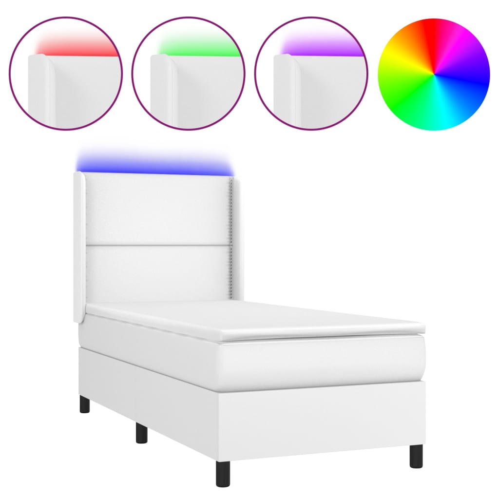 Κρεβάτι Boxspring με Στρώμα & LED Λευκό 80x200 εκ. Συνθ. Δέρμα