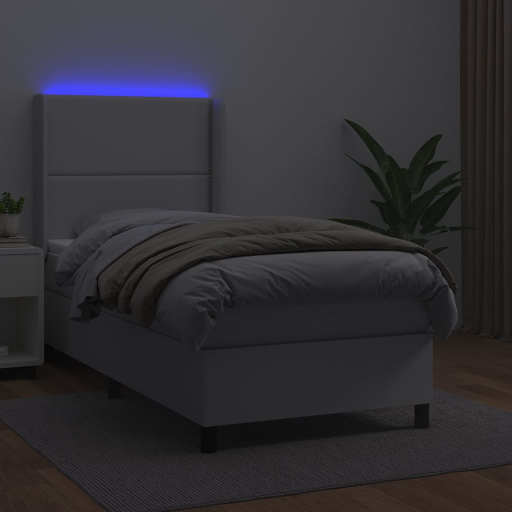 Κρεβάτι Boxspring με Στρώμα & LED Λευκό 80x200 εκ. Συνθ. Δέρμα