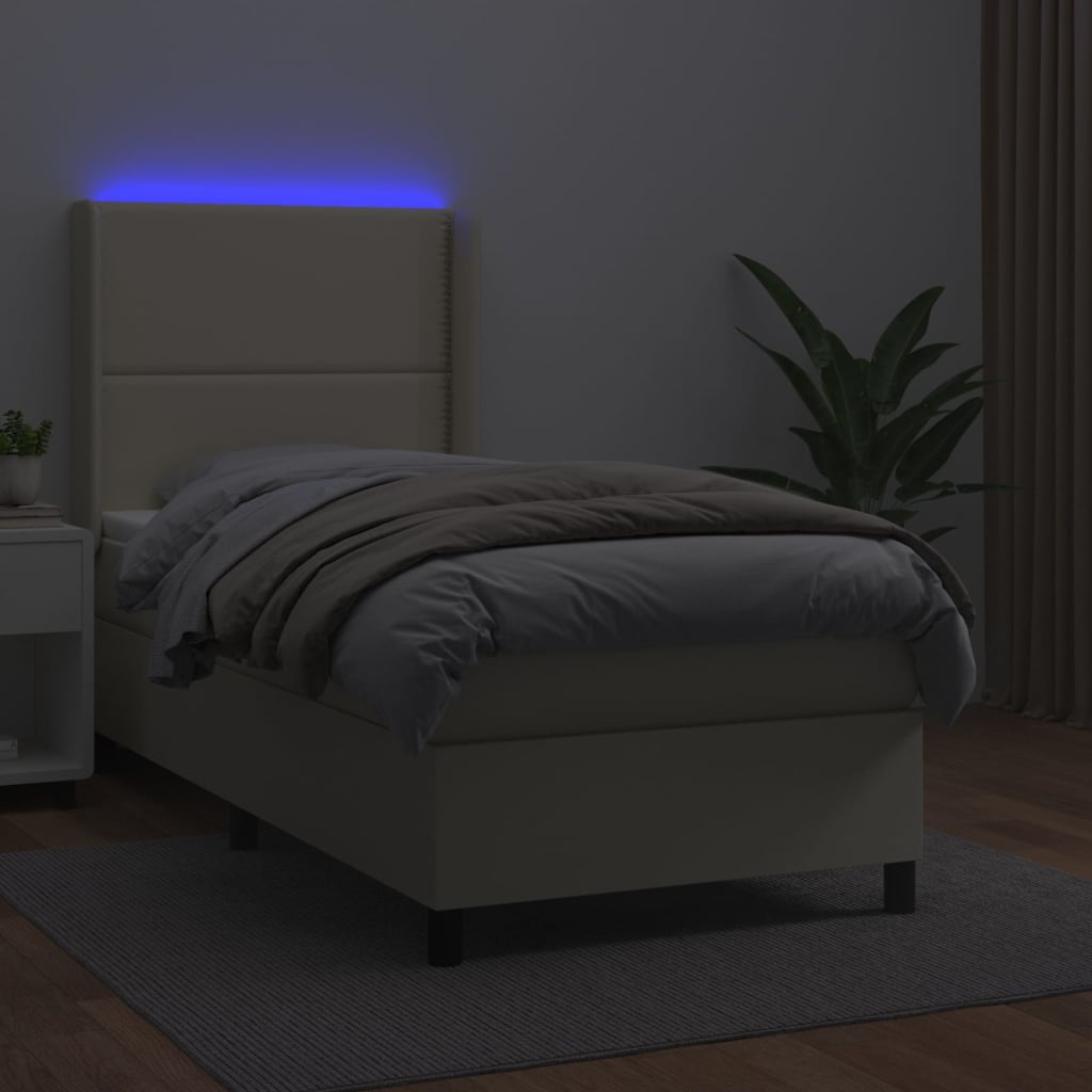 Κρεβάτι Boxspring με Στρώμα & LED Κρεμ 80x200 εκ. Συνθ. Δέρμα