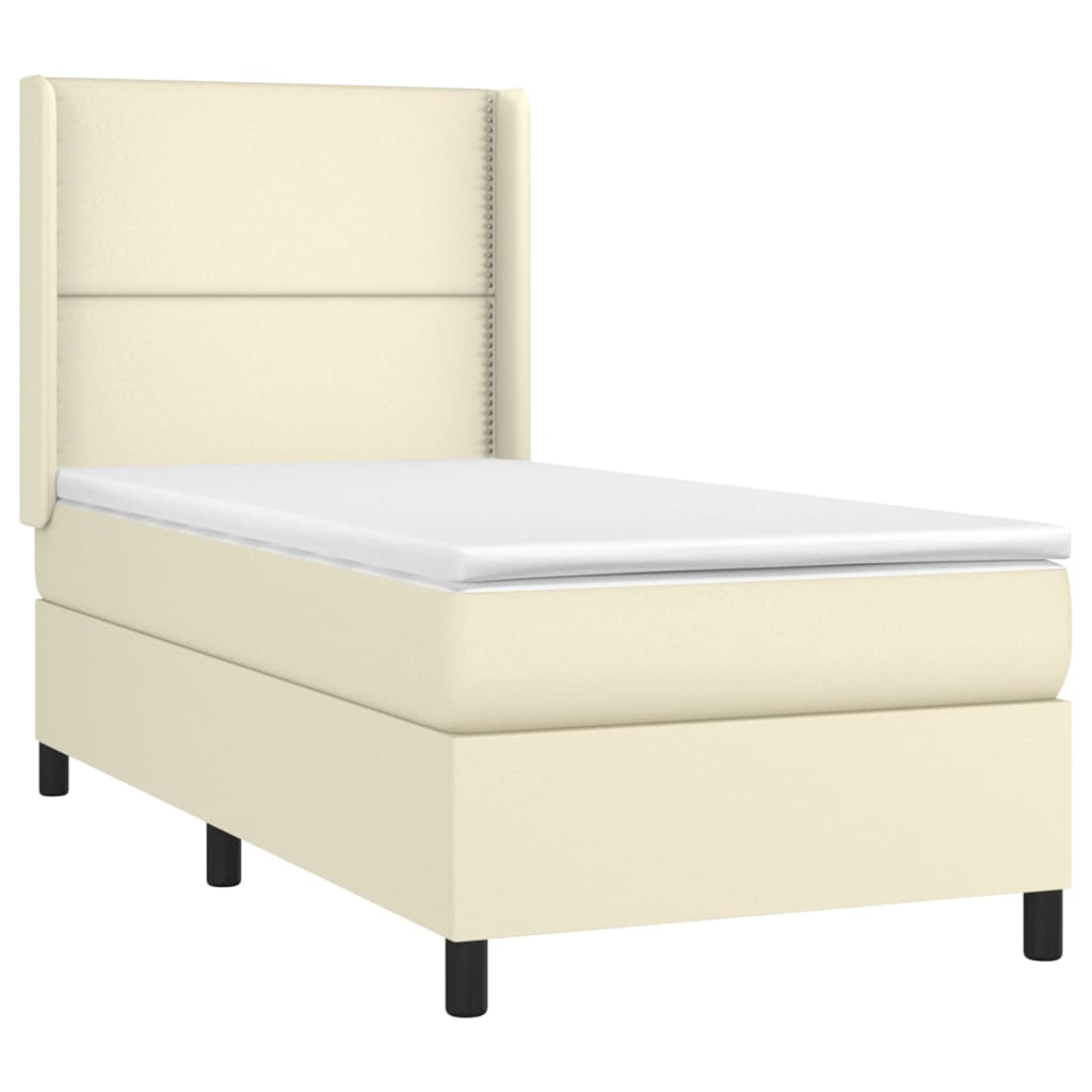 Κρεβάτι Boxspring με Στρώμα & LED Κρεμ 80x200 εκ. Συνθ. Δέρμα