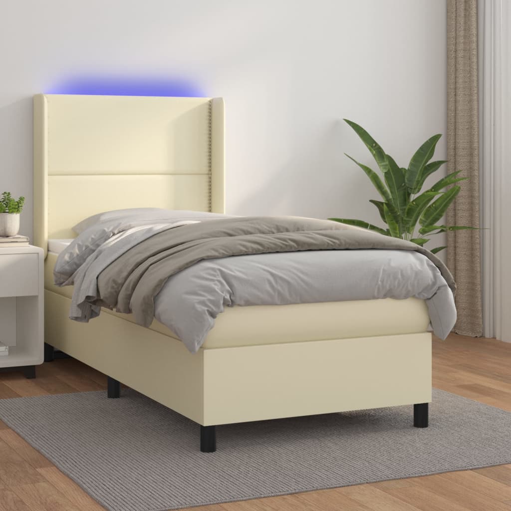 Κρεβάτι Boxspring με Στρώμα & LED Κρεμ 80x200 εκ. Συνθ. Δέρμα