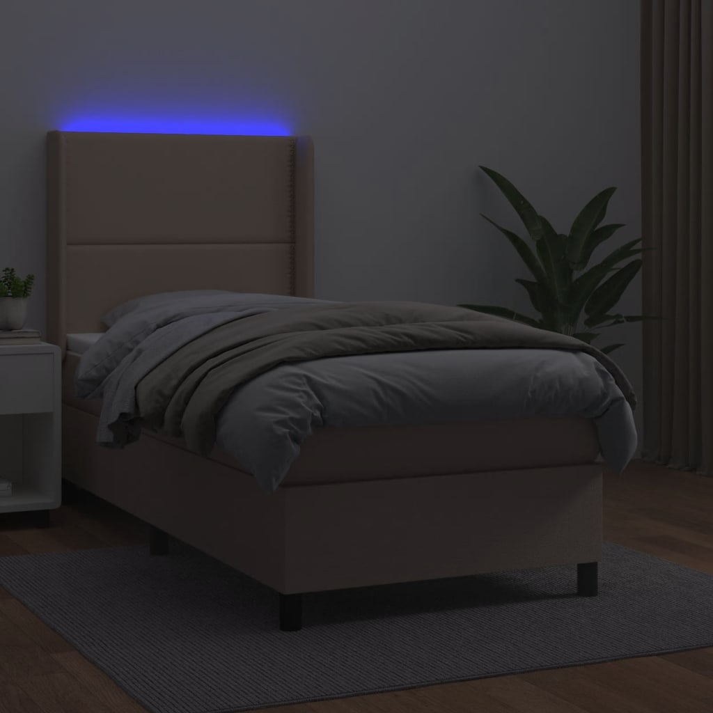 Κρεβάτι Boxspring Στρώμα&LED Καπουτσίνο 80x200 εκ. Συνθ. Δέρμα - Pakobazaar