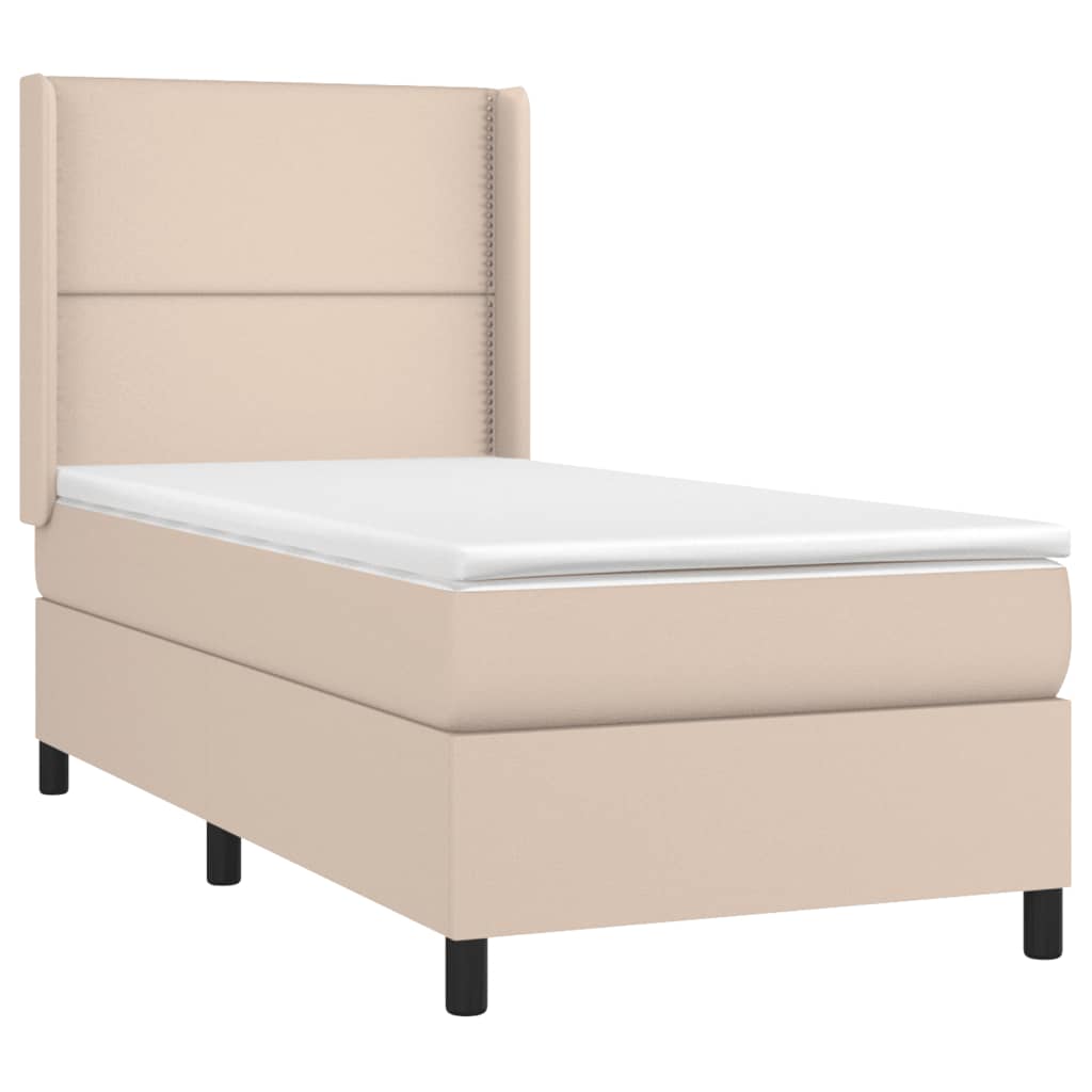 Κρεβάτι Boxspring Στρώμα&LED Καπουτσίνο 80x200 εκ. Συνθ. Δέρμα - Pakobazaar