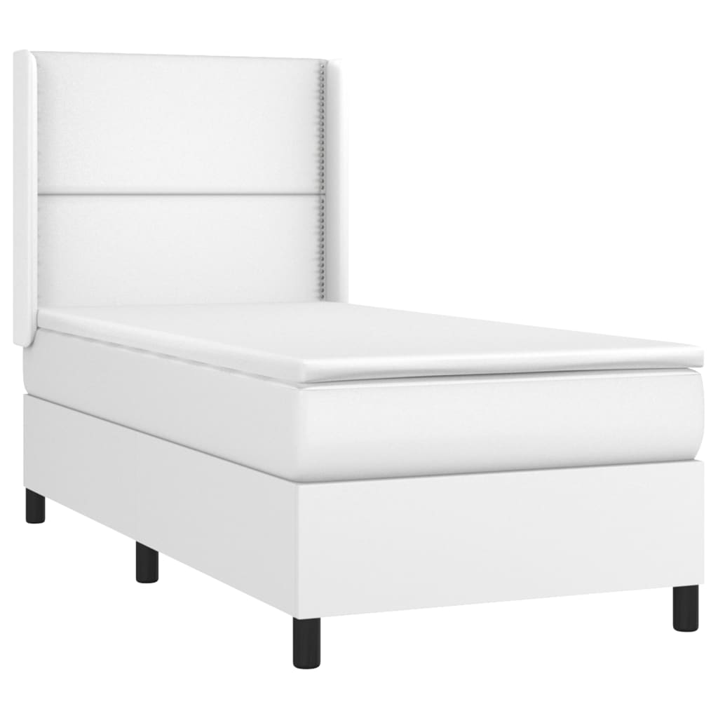Κρεβάτι Boxspring με Στρώμα & LED Λευκό 90x200 εκ. Συνθ. Δέρμα