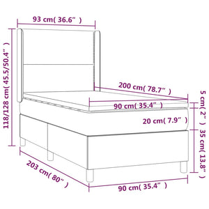 Κρεβάτι Boxspring με Στρώμα & LED Λευκό 90x200 εκ. Συνθ. Δέρμα