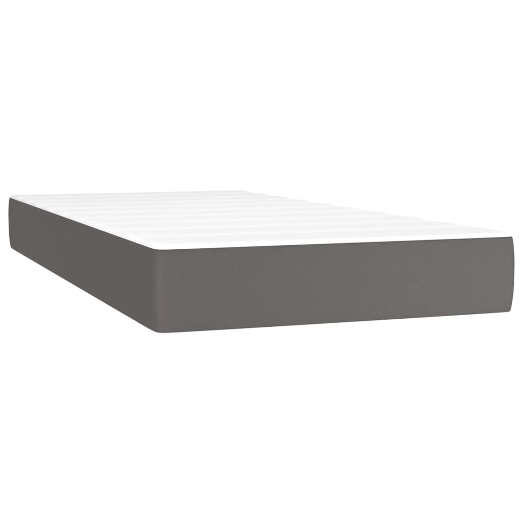 Κρεβάτι Boxspring με Στρώμα & LED Γκρι 90x200 εκ. Συνθ. Δέρμα