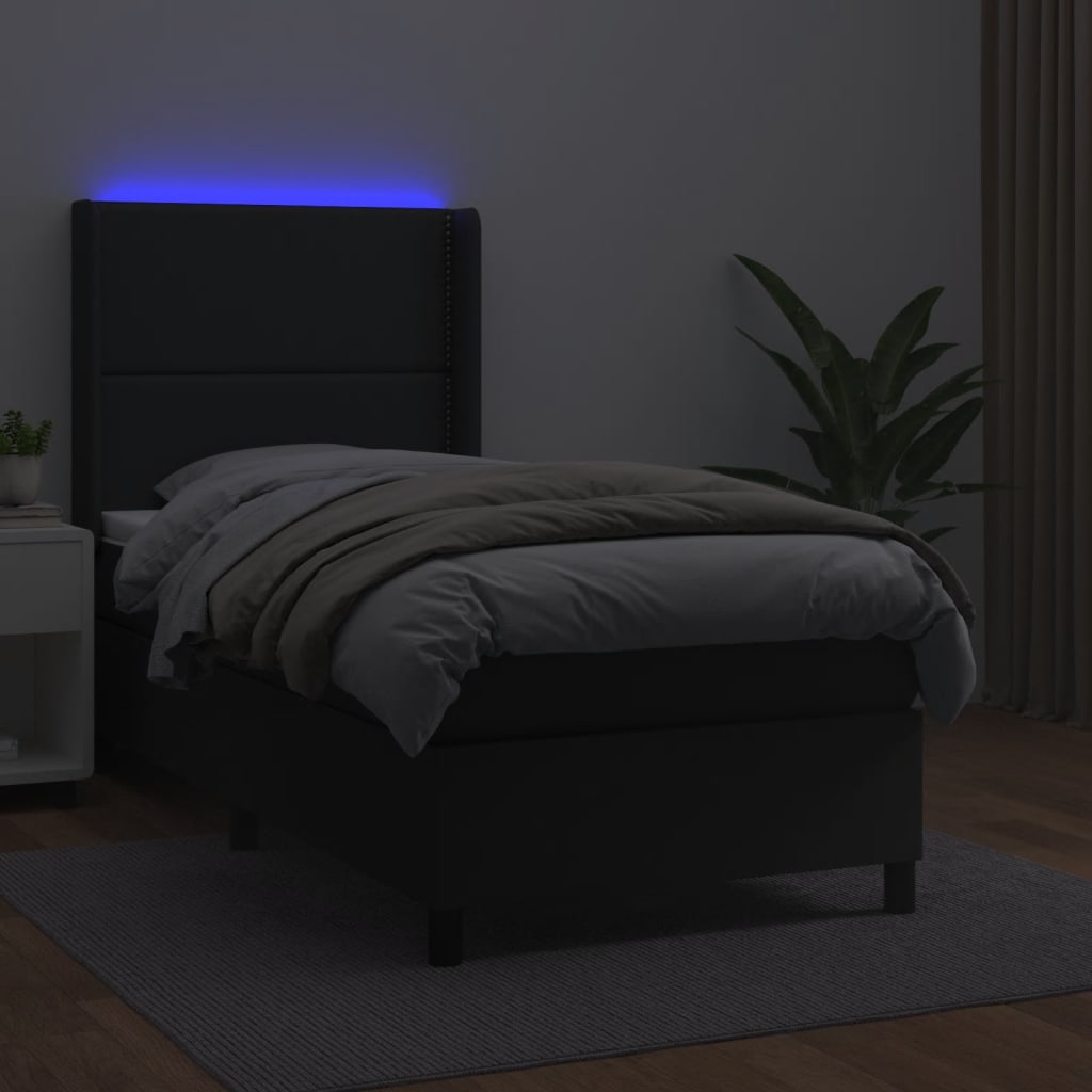 Κρεβάτι Boxspring με Στρώμα & LED Μαύρο 100x200 εκ. Συνθ. Δέρμα